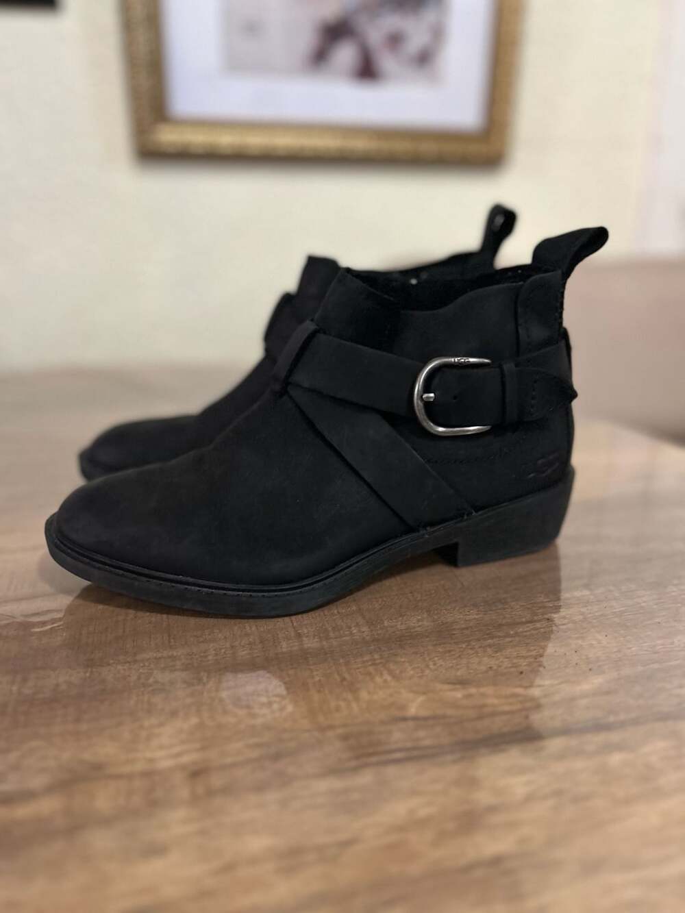UGG Black Suede Buckle Ankle Boots Size 7